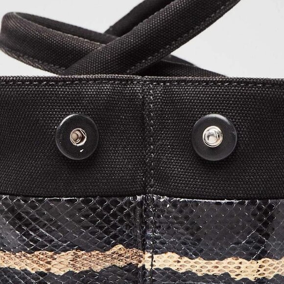 Prada Black/Blue/Beige Canapa Canvas/Leather/Snakeskin Small Tote Bag BG439 - Picture 7 of 12